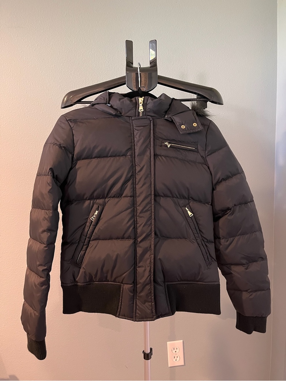 Express Black Quilted Puffer Jacket with Hood